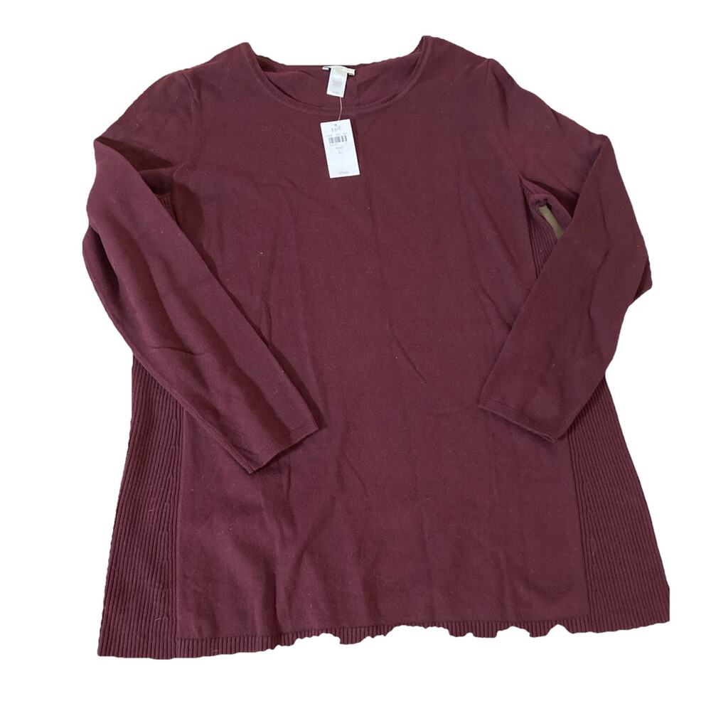 J. Jill Sweater Womens Sz‎ L New Burgundy Cotton Blend Tunic Pinot Long Length